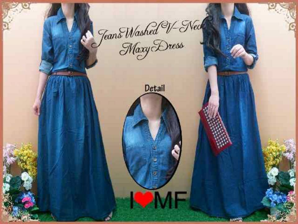 Gamis jeans v-neck 