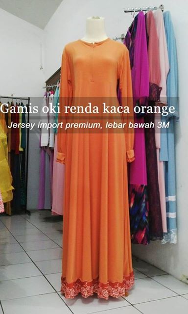Gamis oki renda Kaca orange