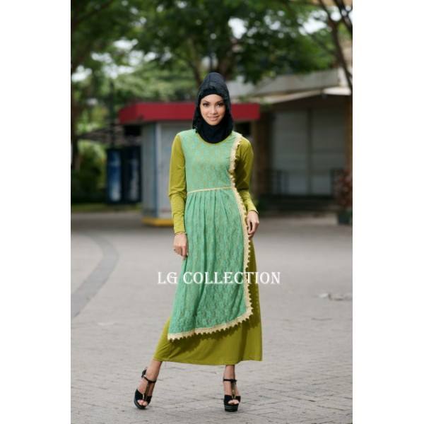 Maxi Spandex Kombi Brukat Motif Green