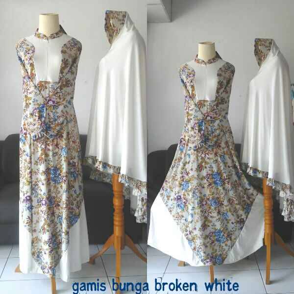 gamis bunga broken white