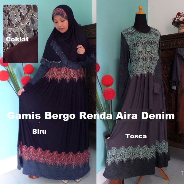 Gamis bergo Renda Aira Denim 