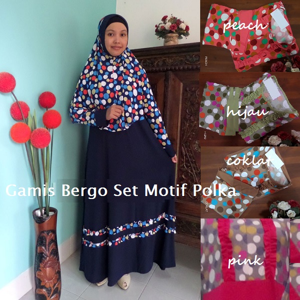 Gamis Bergo Set Motif Polka