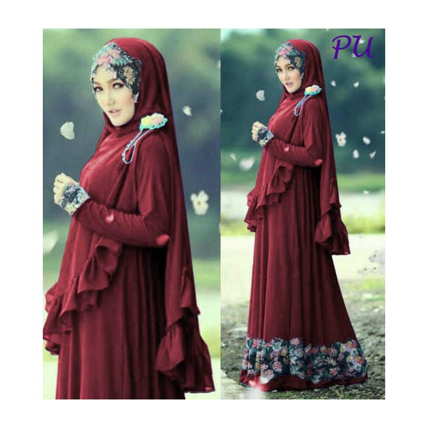 Yunia bergo Set Maroon
