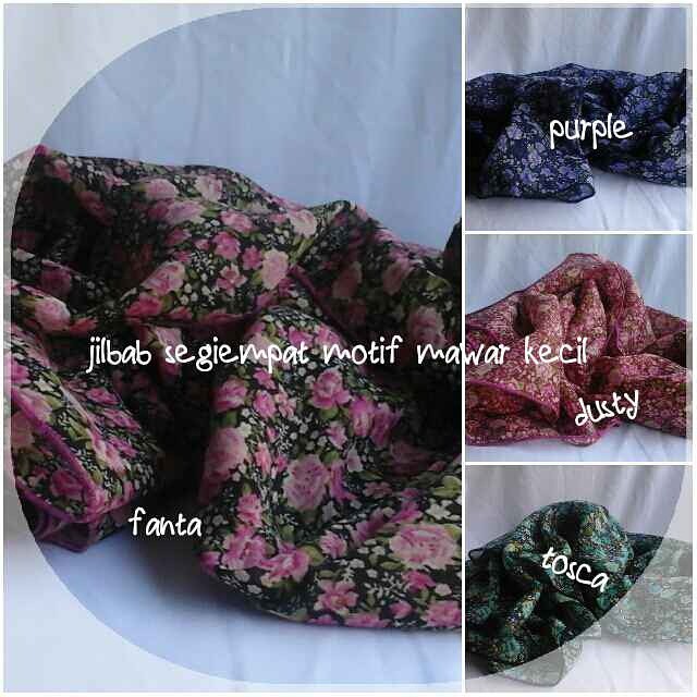 Jilbab segiempat motif mawar kecil