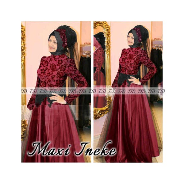Maxi-Ineke-katun-motif-bunga-bludru-merah