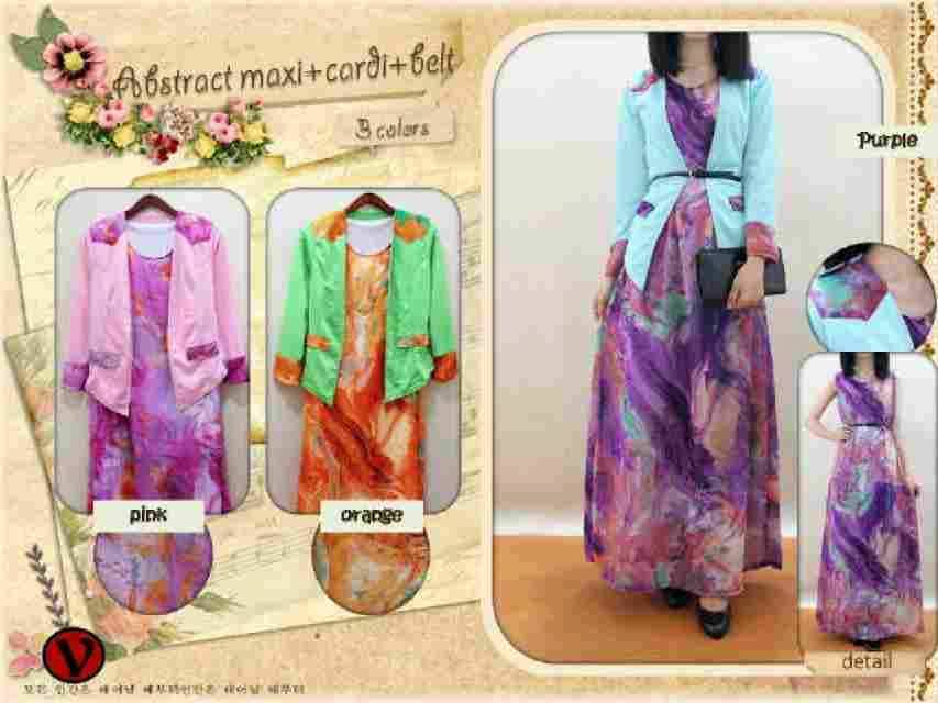 Abstract Maxi+Cardi+Belt Harga Normal Rp.150.000 sale 85.000 sisa orange Bahan : Maxi Ceruty Full Furing + Cardigan Baby Tery Ukuran : Panjang 145cm cm, Lingkar dada 100cm all size fit l 